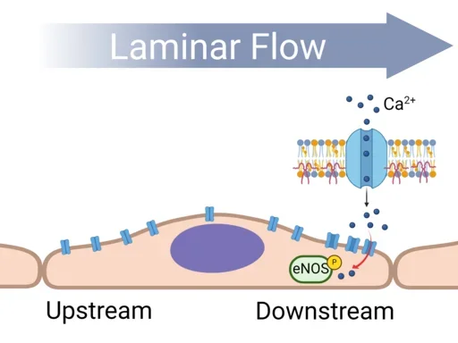Laminar flow illustration showing tendency of downstream calcium entry. More in caption.